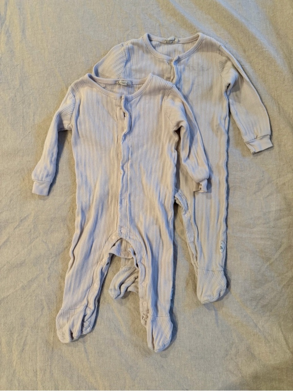 Baby Footed One-Piece Sleepers - Light Gray Ribbed (Set of 2)